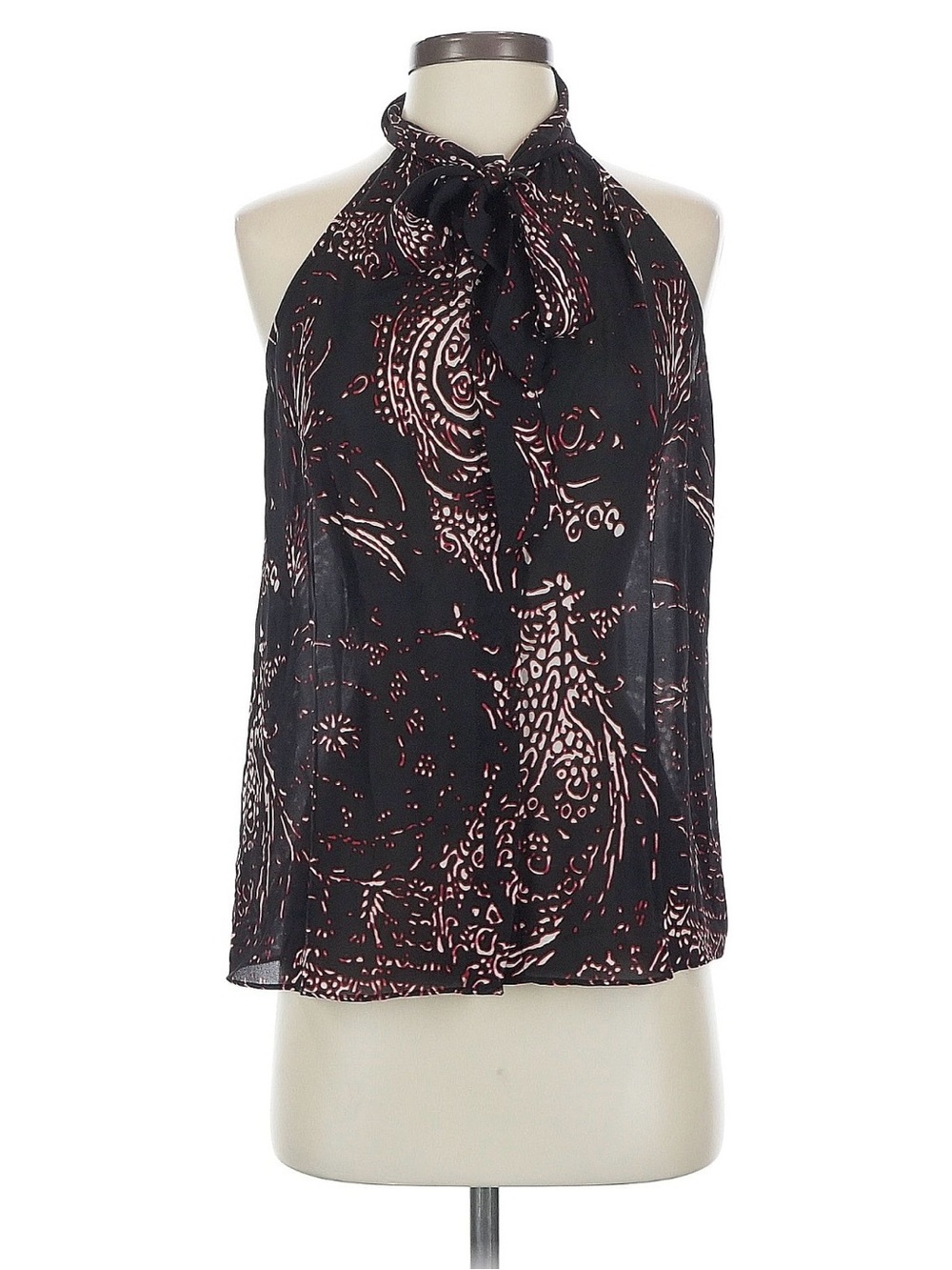 Parker Black Sleeveless Tie-Neck Silk Top